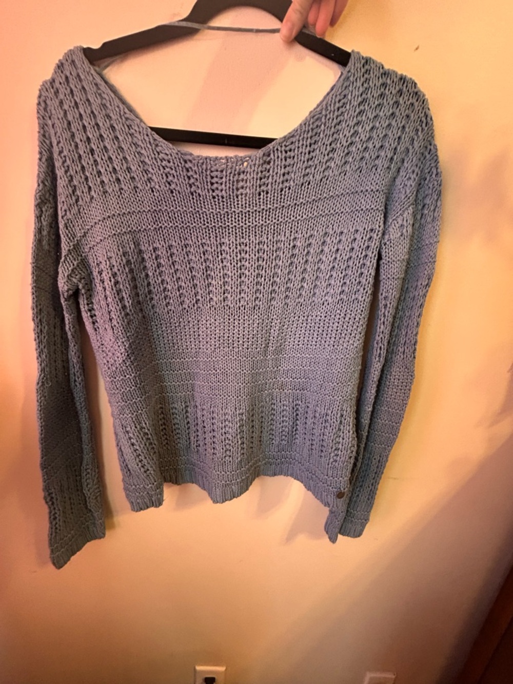 Roxy Light Blue Open-Knit Scoop Neck Sweater